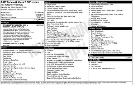 Ice Silver Metallic 2017 Subaru Outback 2.5i Premium