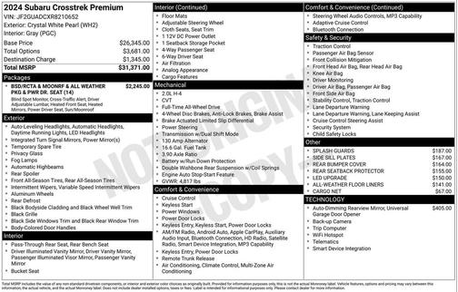 Crystal White Pearl 2024 Subaru Crosstrek Premium