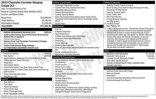 2023 Chevrolet Corvette Stingray w/2LT