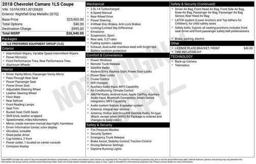 2018 Chevrolet Camaro 1LS