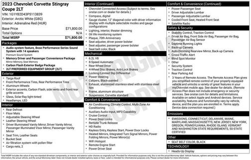 2023 Chevrolet Corvette Stingray w/2LT