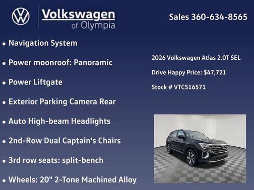 deep black pearl 2026 Volkswagen Atlas 2.0T SEL