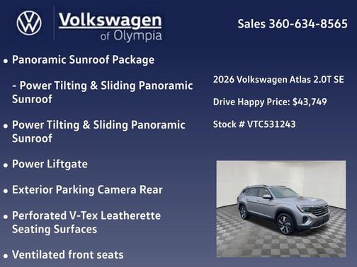 Silver Mist Metallic 2026 Volkswagen Atlas 2.0T SE w/Technology 4MOTION