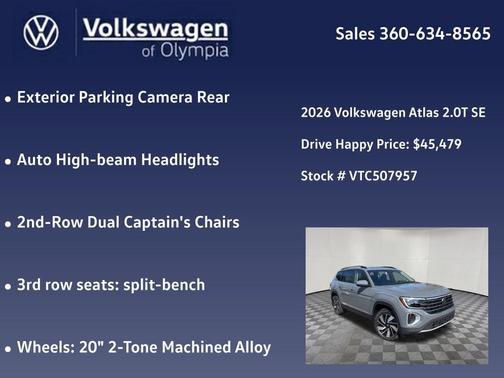2026 Volkswagen Atlas 2.0T SE w/Technology 4MOTION