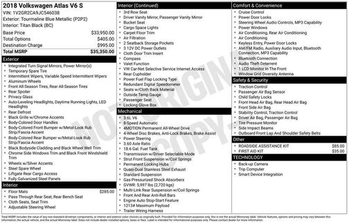 2018 Volkswagen Atlas 3.6L S