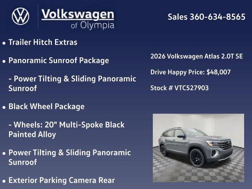 2026 Volkswagen Atlas 2.0T SE w/Technology 4MOTION