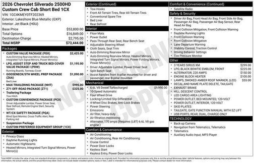 Lakeshore Blue Metallic 2026 Chevrolet Silverado 2500 Custom