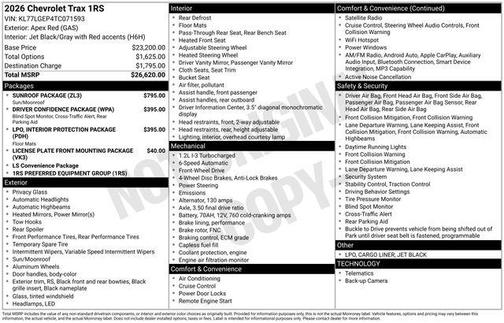 Apex Red 2026 Chevrolet Trax FWD 1RS
