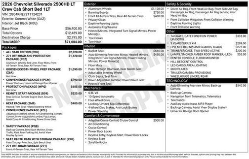 Black 2026 Chevrolet Silverado 2500 LT