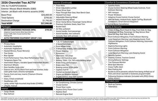 Mosaic Black Metallic 2026 Chevrolet Trax FWD ACTIV