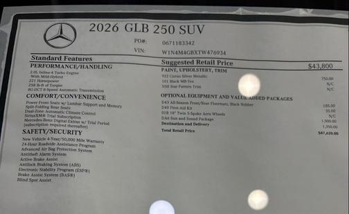 Cirrus Silver Metallic 2026 Mercedes-Benz GLB 250 Base