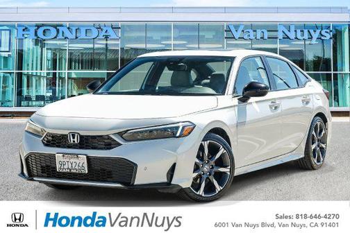Platinum White Pearl 2025 Honda Civic Hybrid Sport Touring