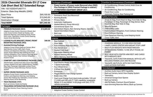 Slate Gray Metallic 2026 Chevrolet Silverado EV LT