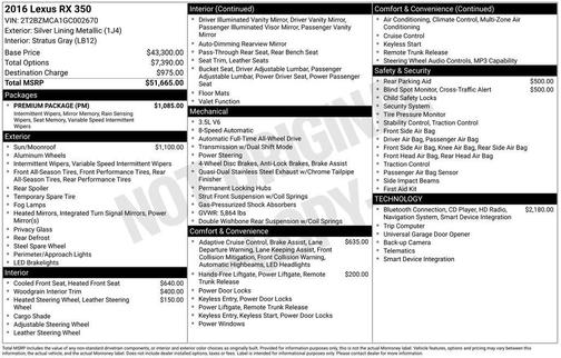Silver 2016 Lexus RX 350 350