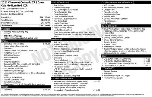 Cherry Red Tintcoat 2021 Chevrolet Colorado ZR2