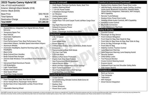 Midnight Black Metallic 2023 Toyota Camry Hybrid SE