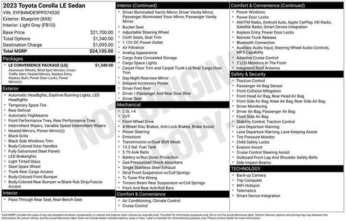 Blueprint 2023 Toyota Corolla LE