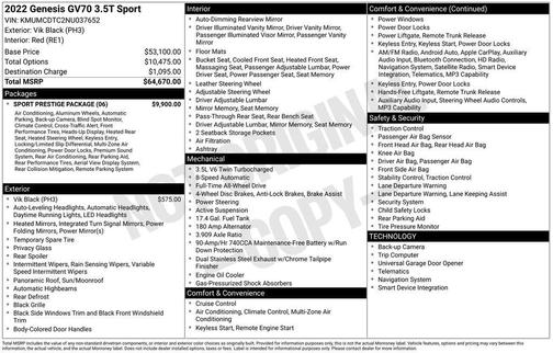 Vik Black 2022 Genesis GV70 3.5T AWD Sport