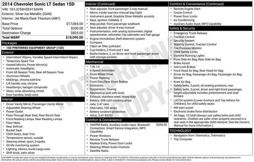 Silver 2014 Chevrolet Sonic LT