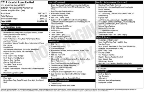 Porcelain White Pearl 2014 Hyundai Azera Limited