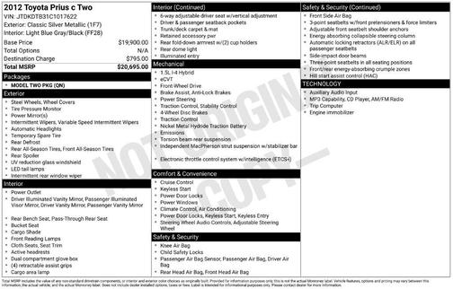 Classic Silver Metallic 2012 Toyota Prius c Two