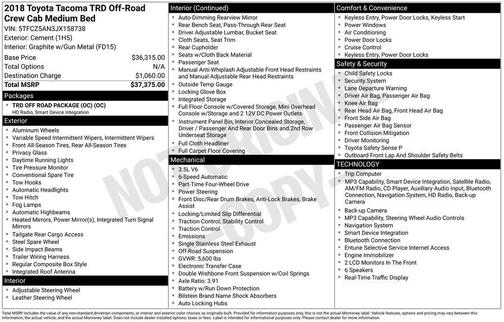Gray 2018 Toyota Tacoma TRD Off Road