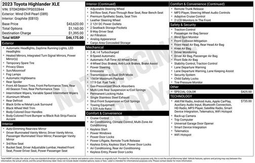 Pearl 2023 Toyota Highlander XLE