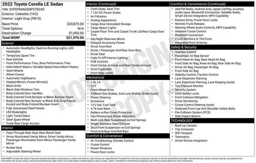 CELESTITE 2022 Toyota Corolla LE