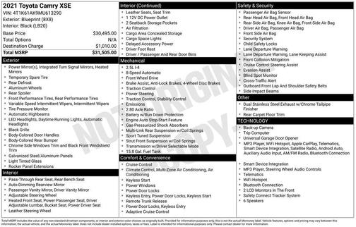 Blueprint 2021 Toyota Camry XSE