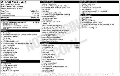 Black Clearcoat 2011 Jeep Wrangler Sport
