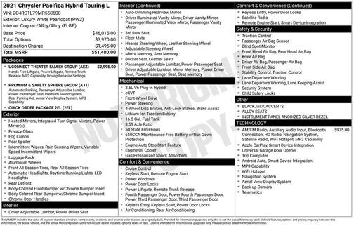 2021 Chrysler Pacifica Hybrid Touring L