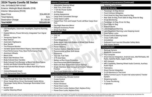 Black 2024 Toyota Corolla SE