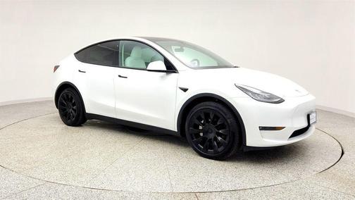 Pearl White Multi-Coat 2023 Tesla Model Y Long Range AWD w/ 20'' Induction Wheels + White & Black Interior