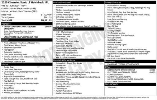 2020 Chevrolet Sonic FWD Hatchback 1FL 5-Door