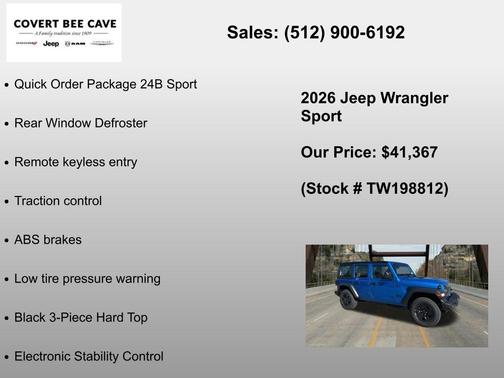 Hydro Blue Pearl 2026 Jeep Wrangler Sport