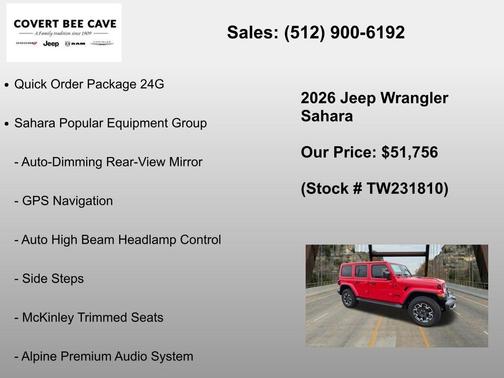 Firecracker Red Clearcoat 2026 Jeep Wrangler Sahara