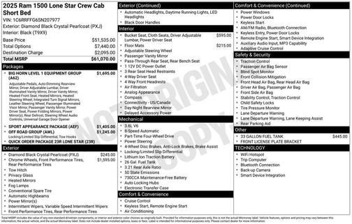 Diamond Black 2025 RAM 1500 Big Horn/Lone Star