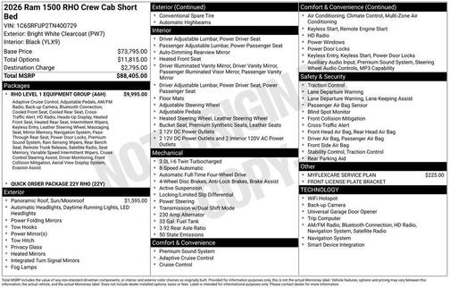 Bright White Clearcoat 2026 RAM 1500 RHO