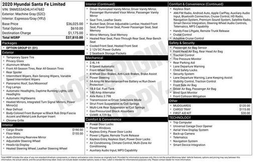 Machine Gray 2020 Hyundai SANTA FE Limited 2.4