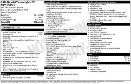 Creamy White Pearl 2026 Hyundai TUCSON Hybrid SEL Convenience