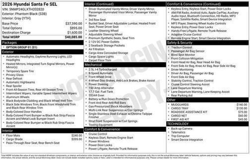 Phantom Black 2026 Hyundai SANTA FE SEL 2.4