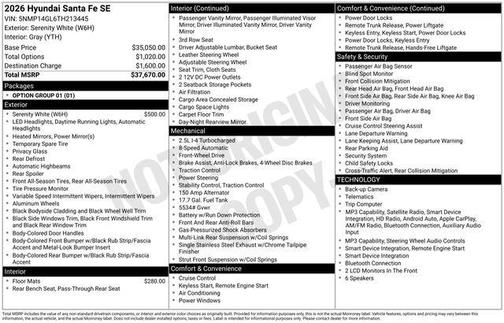 Serenity White 2026 Hyundai SANTA FE SE