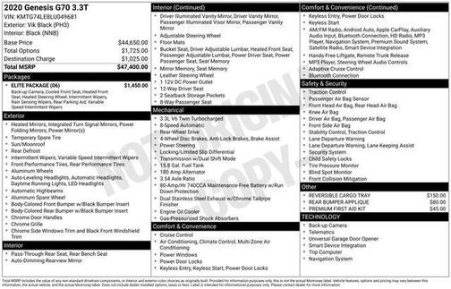 2020 Genesis G70 3.3T RWD