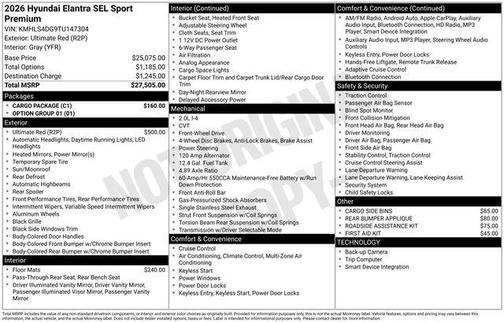 Ultimate Red 2026 Hyundai ELANTRA Sport