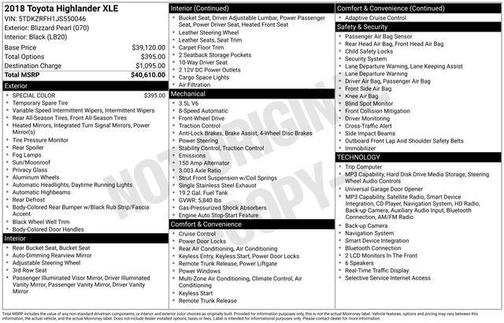 Blizzard Pearl 2018 Toyota Highlander XLE