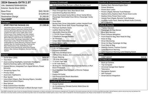 Savile Silver 2024 Genesis GV70 2.5T AWD
