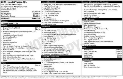 Serenity White Pearl 2026 Hyundai TUCSON SEL