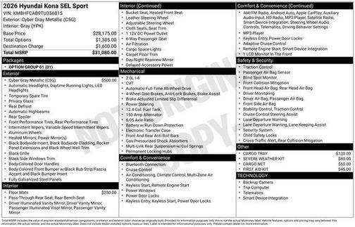 Cyber Gray Metallic 2026 Hyundai KONA SEL Sport