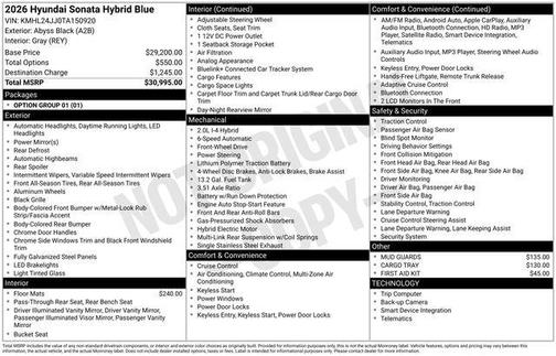 Abyss Black 2026 Hyundai SONATA Hybrid Base