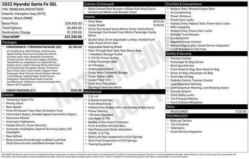 Hampton Gray 2022 Hyundai SANTA FE SEL 2.4